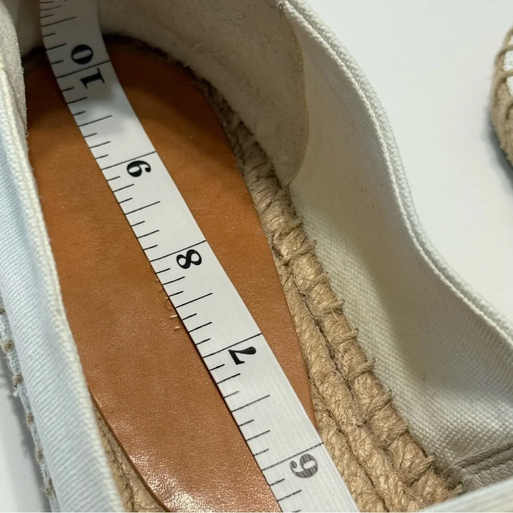 Tory Burch Ines Double T Canvas Espadrilles White Coastal Tan Flat Sz 10 Summer